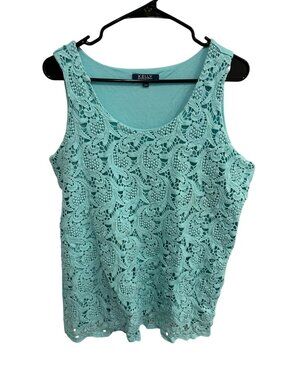 Kelly By Clinton Kelly Sleeveless Lace Overlay Tank Top Aqua Sz 1X Summer Wear